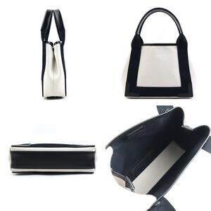 Balenciaga XS White Navy Blue handbag black Ivory leather Cabas canvas